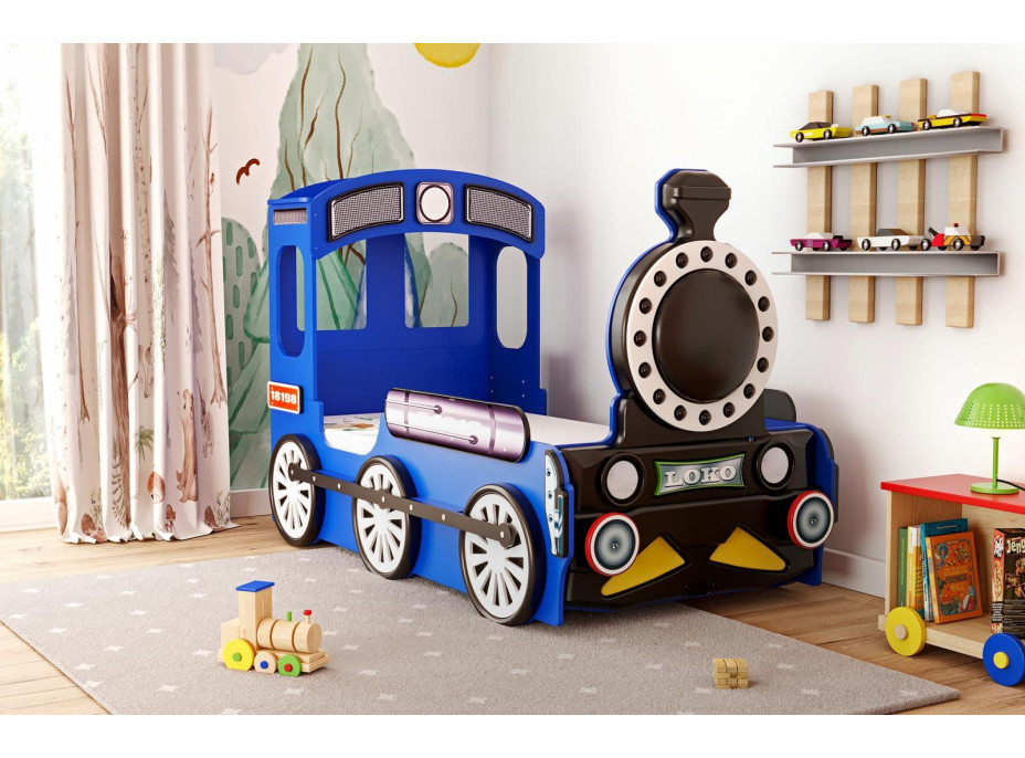 Detská posteľ 3D MAŠINKA 190x90 cm - modrá
