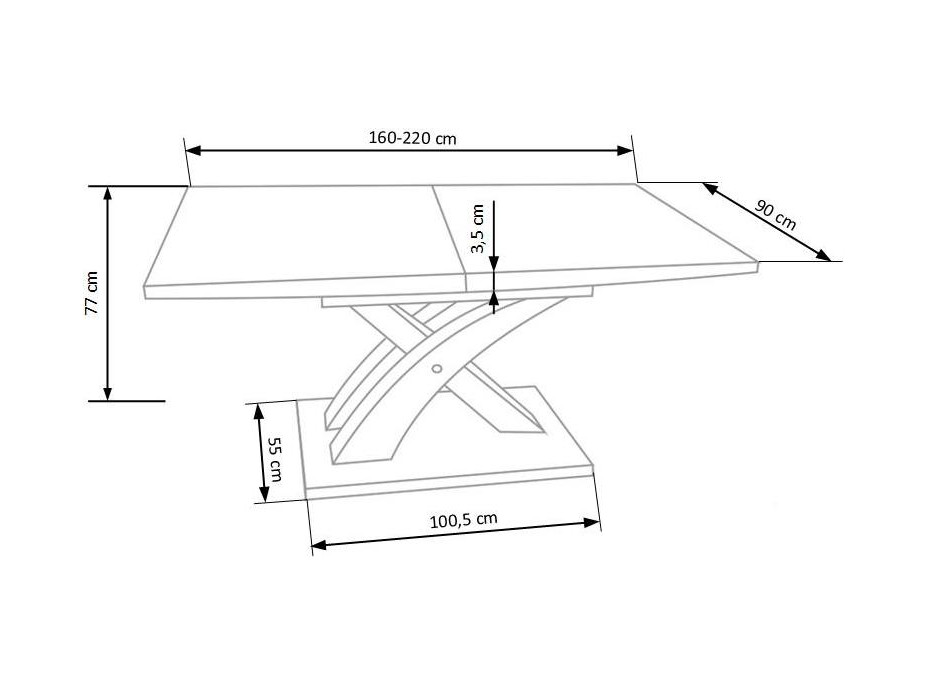 Jedálenský stôl STEVEN 2 - 160(220)x90x77 cm - rozkladací - biely