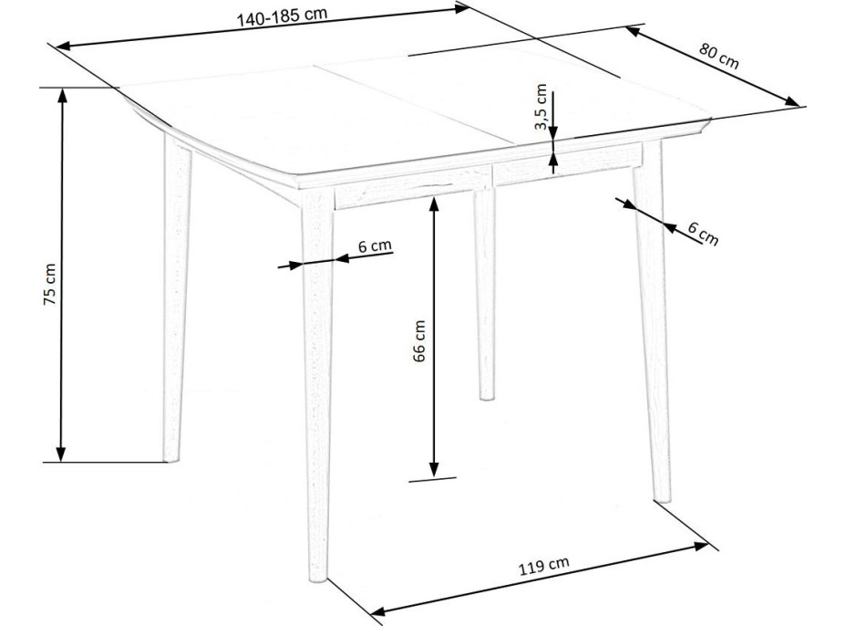 Jedálenský stôl BRAD - 140(185)x80x75 cm - rozkladací - biely/dub lefkas
