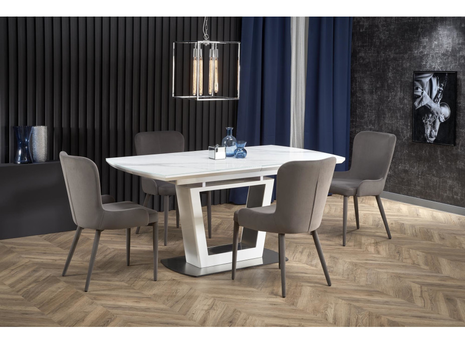 Jedálenský stôl BLAŽEJ - 160(200)x90x76 cm - rozkladací - biely mramor/biely