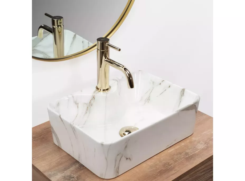 Keramické umývadlo Rea KELLY MINI AIAX - dekor kameňa - biele/sivé lesklé