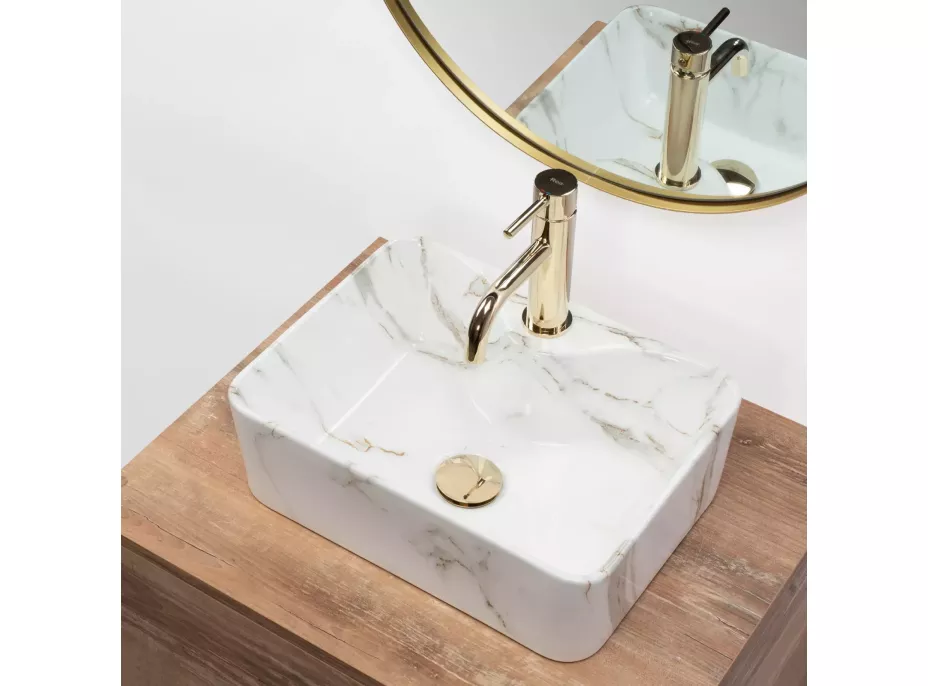 Keramické umývadlo Rea KELLY MINI AIAX - dekor kameňa - biele/sivé lesklé