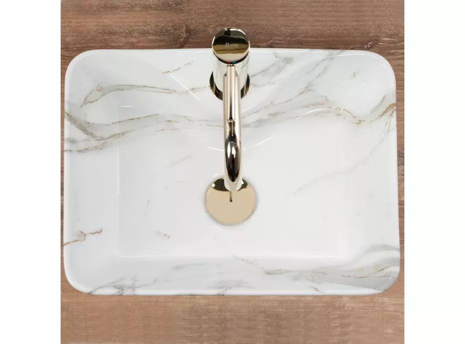 Keramické umývadlo Rea KELLY MINI AIAX - dekor kameňa - biele/sivé lesklé