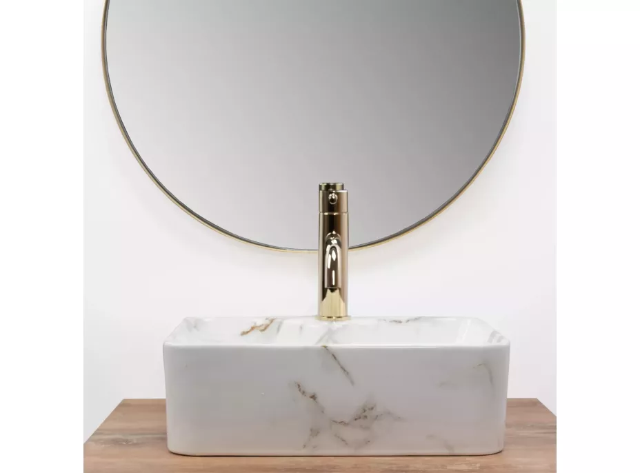 Keramické umývadlo Rea KELLY MINI AIAX - dekor kameňa - biele/sivé lesklé