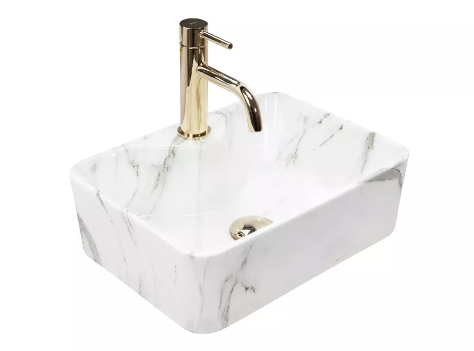 Keramické umývadlo Rea KELLY MINI AIAX - dekor kameňa - biele/sivé lesklé