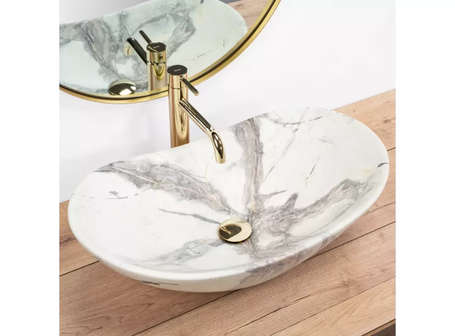 Keramické umývadlo Rea ROYAL SAND - dekor kameňa - biele / šedé