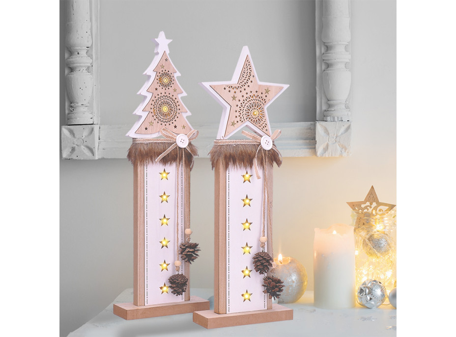 Vianočná LED drevená dekorácia Hviezda
