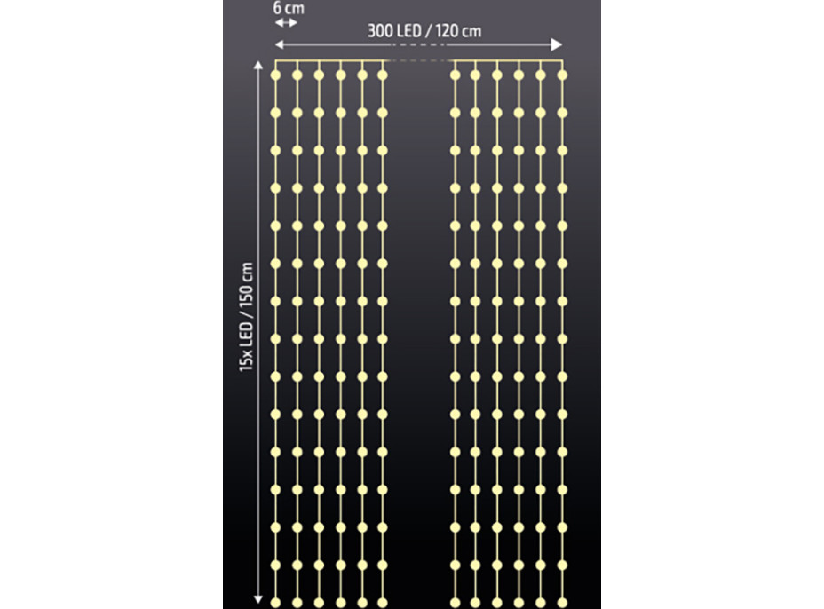 LED vianočný záves okenný strieborný - 300 mini LED