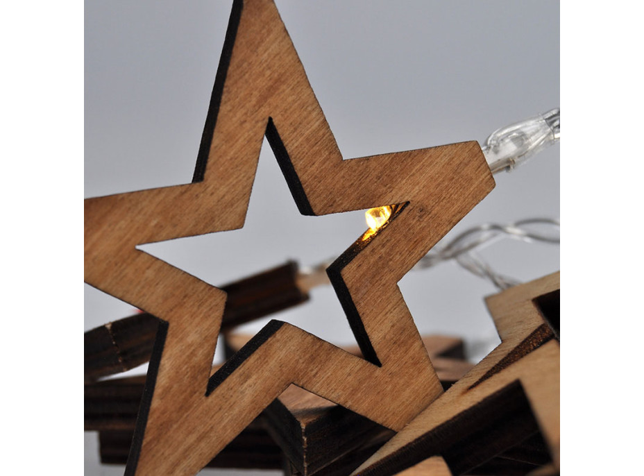 LED reťaz vianočná Hviezdy drevené - 10 LED - reťaz