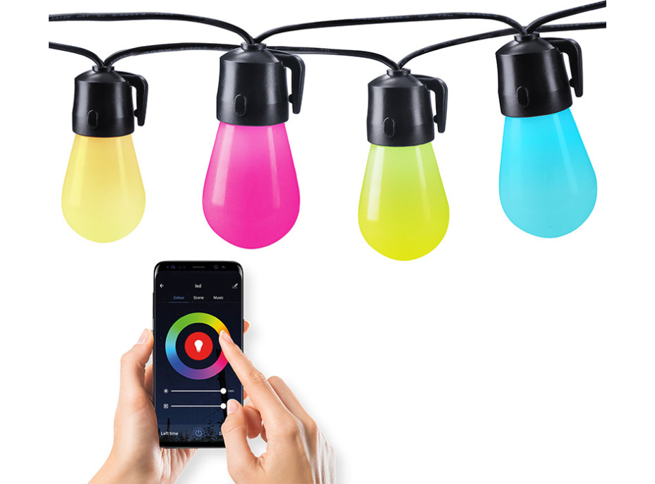 LED smart vonkajšia reťaz s RGB žiarovkami - bluetooth - 15 žiaroviek
