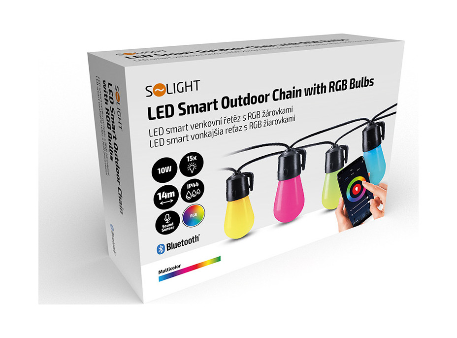 LED smart vonkajšia reťaz s RGB žiarovkami - bluetooth - 15 žiaroviek