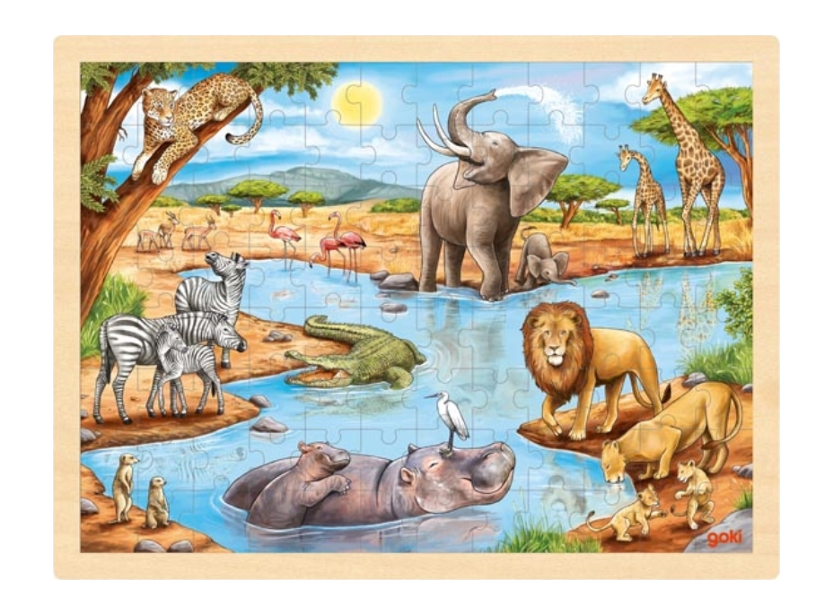 GOKI Drevené puzzle Africká savana 96 dielikov