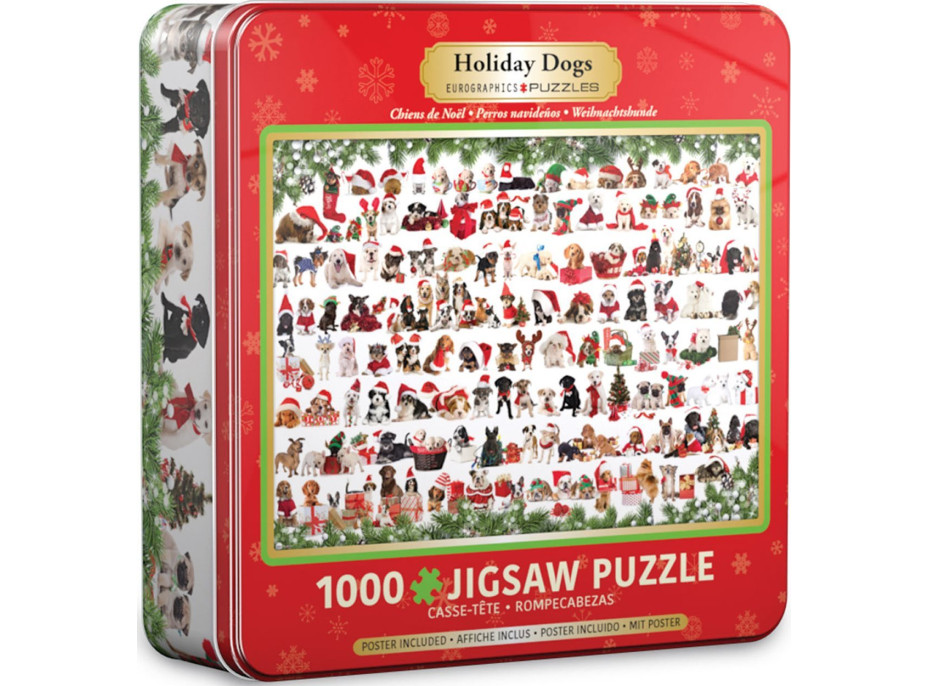 EUROGRAPHICS Puzzle v plechovej krabičke Vianočné psy 1000 dielikov
