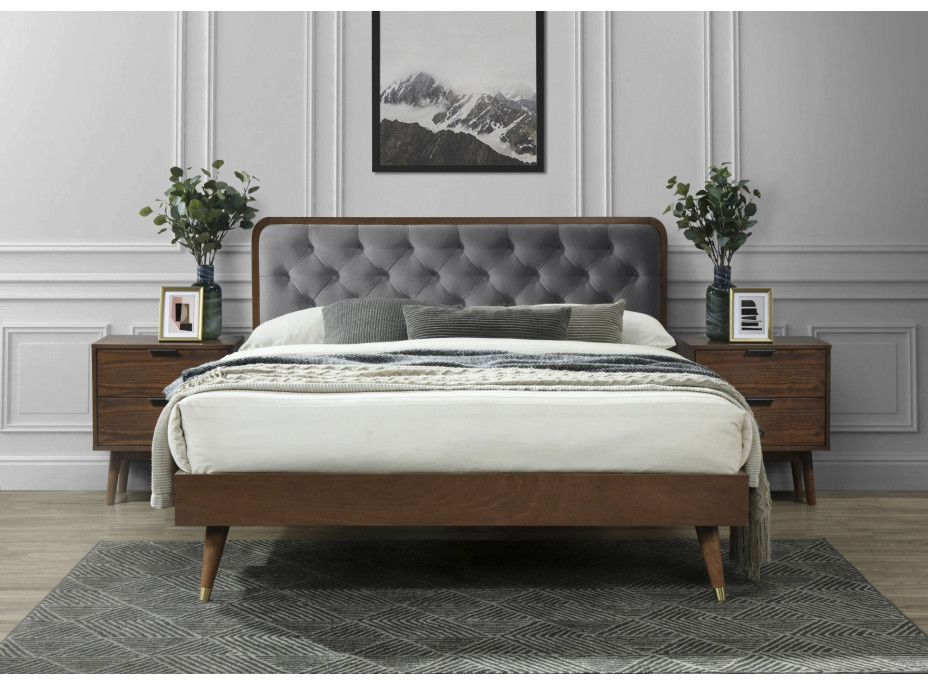 Čalúnená posteľ CHARLEY 200x160 cm - šedá/orech
