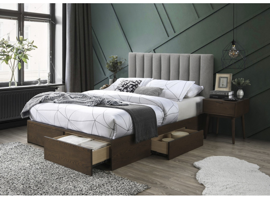 Čalúnená posteľ GEORGIA so šuplíkmi 200x160 cm - šedá/orech