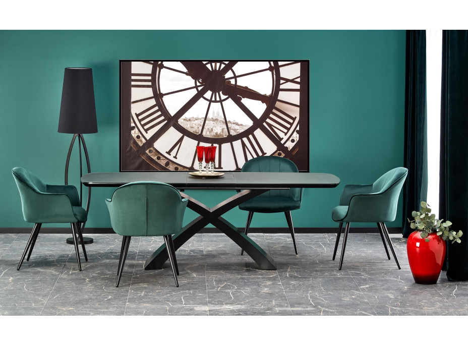 Jedálenský stôl CRAIG - 180(220)x89x75 cm - rozkladací - tmavo šedý/čierny