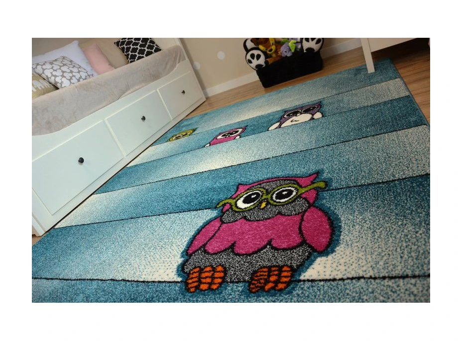 Detský koberec KIDS sovička - modrý, 240x330 cm