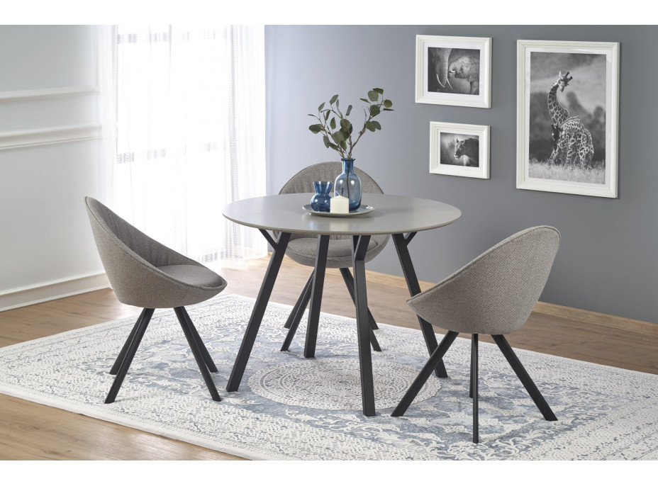Jedálenský stôl DARREN 100x74 cm - okrúhly - svetlo šedý / čierny