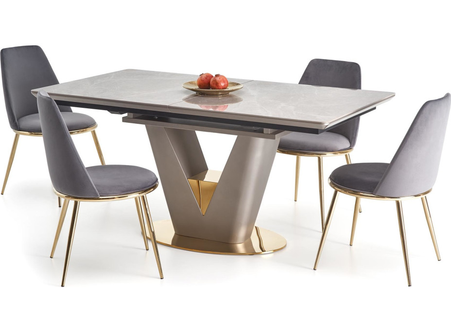 Jedálenský stôl WILL - 160(220)x90x76 cm - rozkladací - svetlo šedý/zlatý