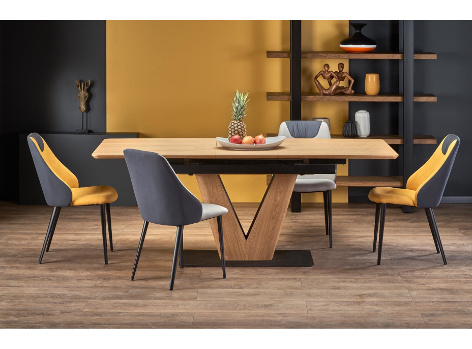 Jedálenský stôl MATTEO - 160(200)x90x77 cm - rozkladací - dub prírodný/čierny