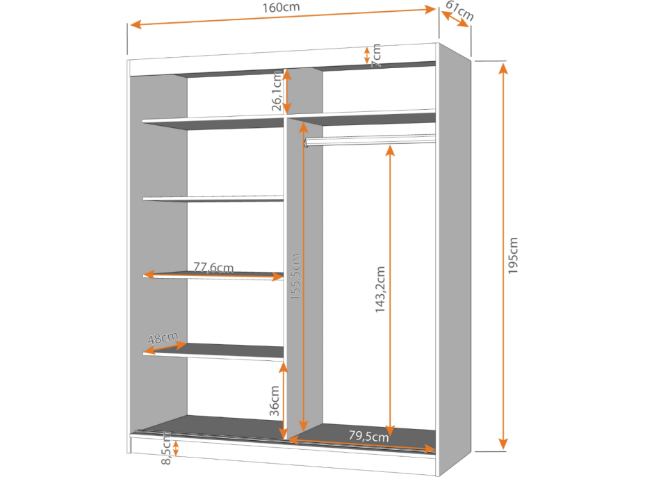 Šatní skříň BREN 160 cm (4 varianty)