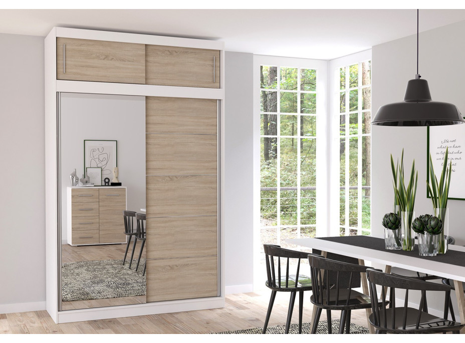 Šatní skříň VICTOR 150 cm - bílá/dub sonoma (2 varianty)