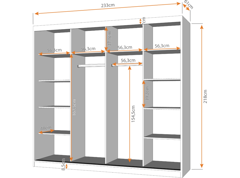 Šatníková skriňa VARIO 233 cm (viac variant)