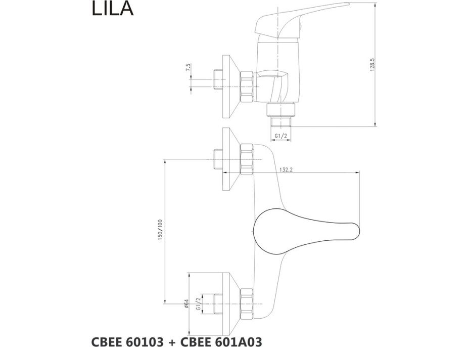 Sprchová nástěnná baterie LILA - chromová
