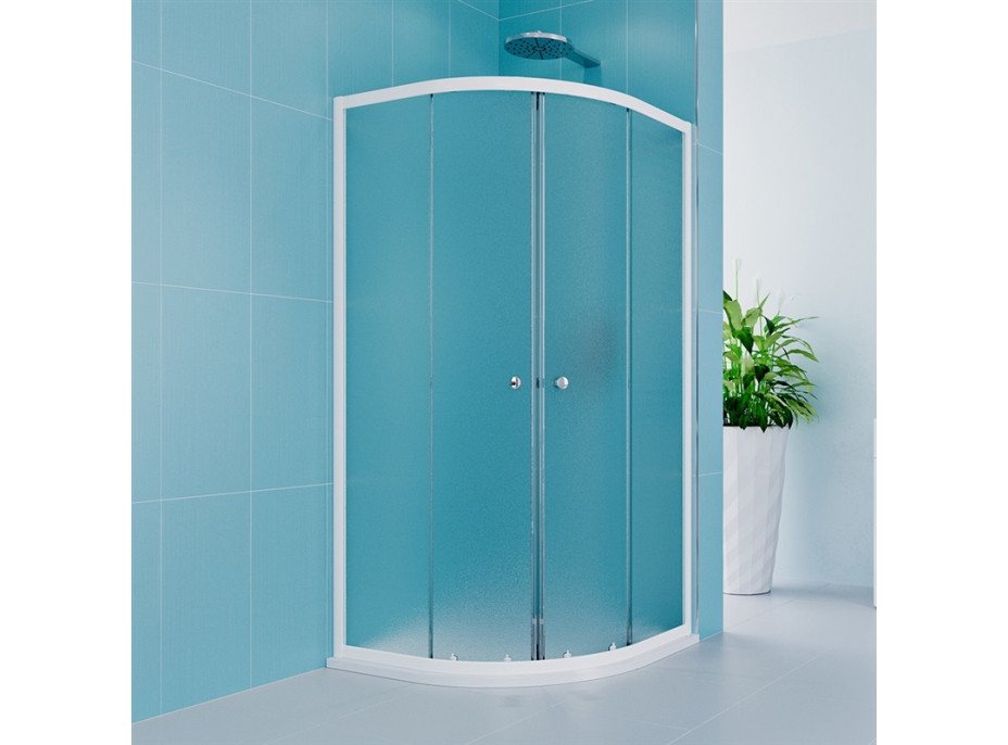 Sprchovací kút Kora Lite - štvrťkruh 90x90 cm - biely/sklo Grape