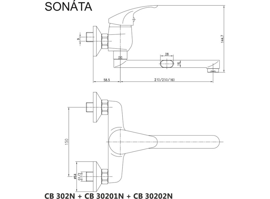 Kuchynská drezová batéria SONÁTA - ramienko 16 cm - chrómová