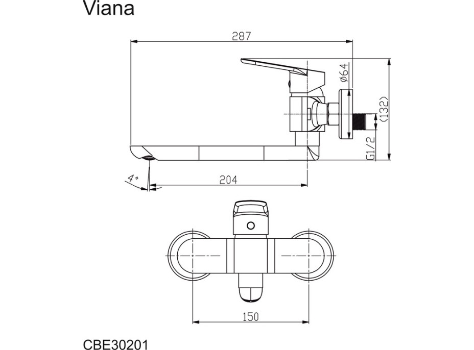 Drezová nástenná batéria Viana - chrómová