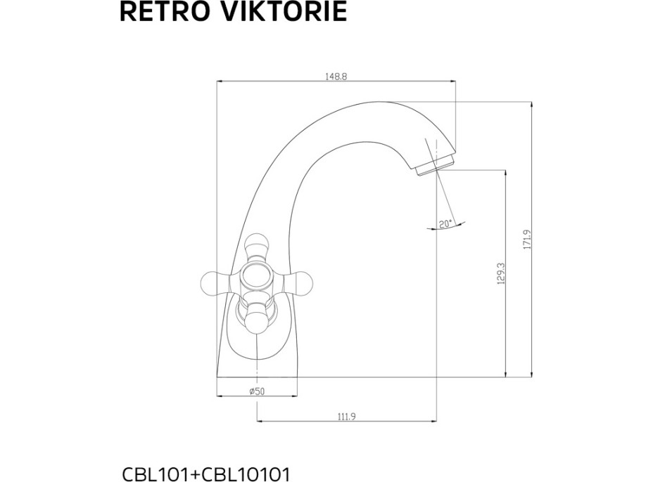 Umývadlová stojanková batéria RETRO VIKTORIE s výpustou - chrómová