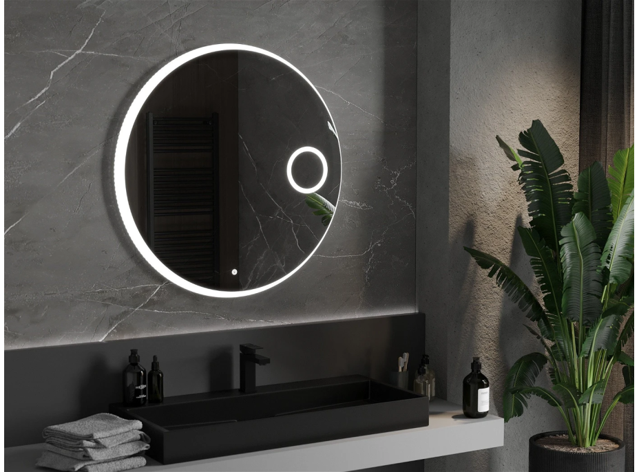 Okrúhle zrkadlo MEXEN ELLA 90 cm - s LED podsvietením, zväčšovacou lupou a vyhrievaním, 9811-090-090-611-00