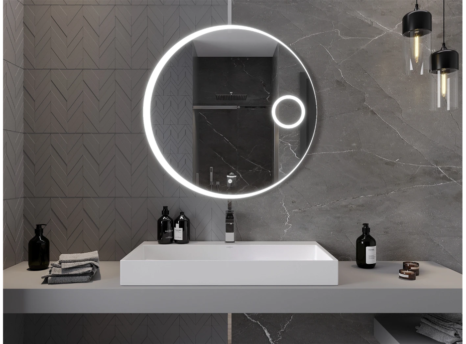 Okrúhle zrkadlo MEXEN ELLA 90 cm - s LED podsvietením, zväčšovacou lupou a vyhrievaním, 9811-090-090-611-00