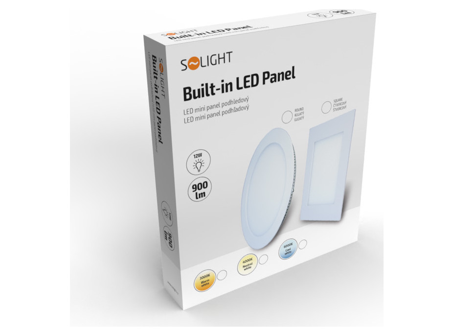 LED mini panel, podhľadový, 12W, 900lm, 3000K, tenký, okrúhly, biely