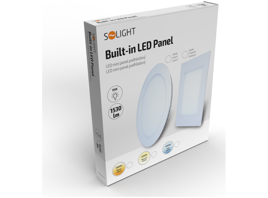 LED mini panel, podhľadový, 18W, 1530lm, 3000K, tenký, okrúhly, biely