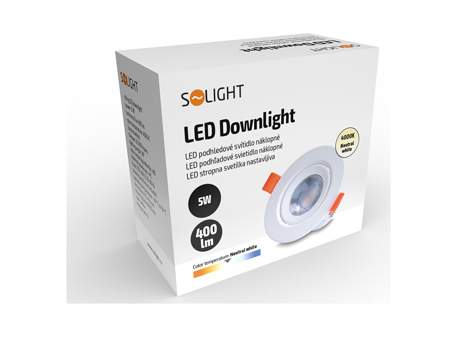 LED podhľadové svetlo bodové, 5W, 400lm, 4000K, okrúhle, biele