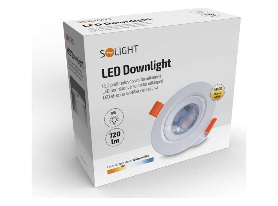 LED podhľadové svetlo bodové, 9W, 720lm, 3000K, okrúhle, biele