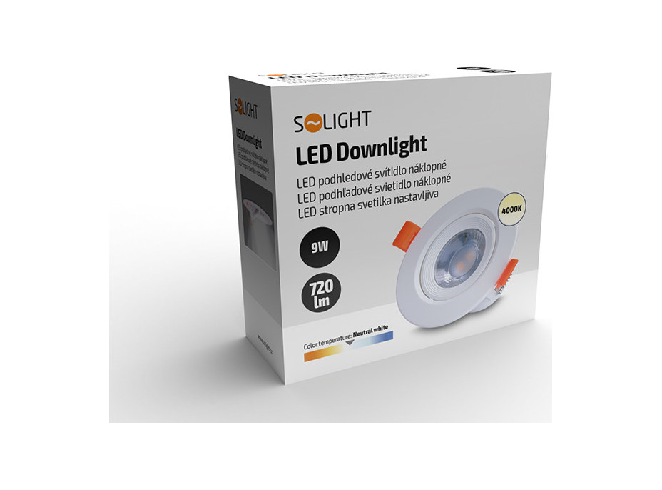 LED podhľadové svetlo bodové, 9W, 720lm, 4000K, okrúhle, biele