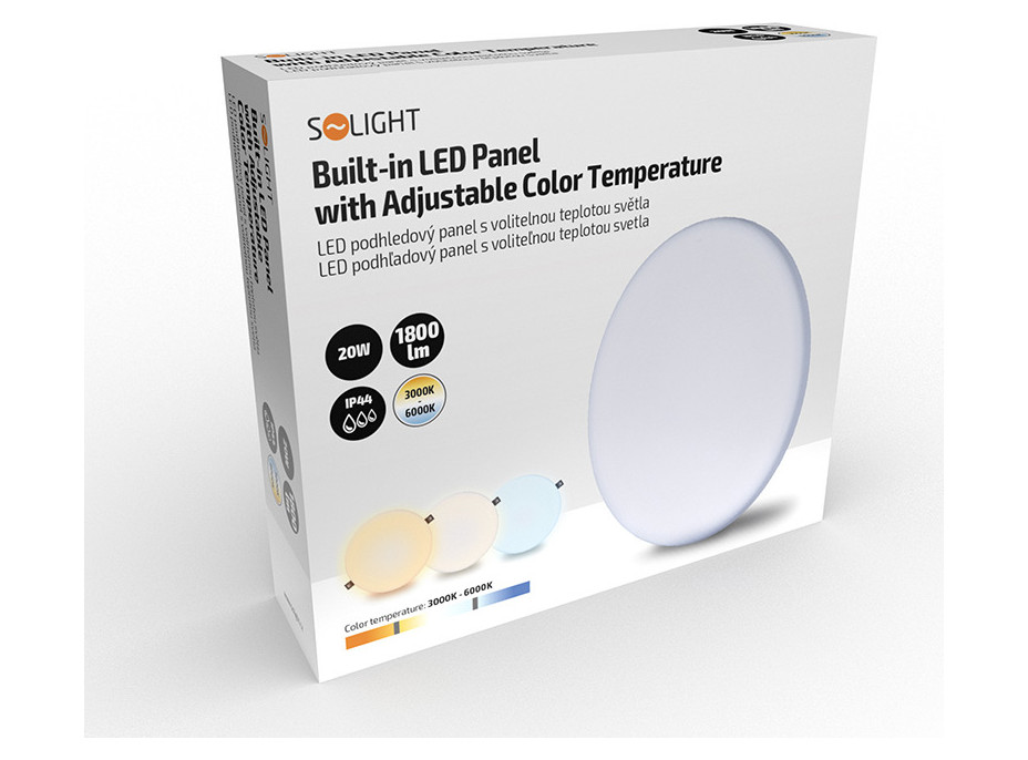 LED podhľadové svietidlo CCT, IP44, 20W, 1800lm, 3000K, 4000K, 6000K, okrúhly