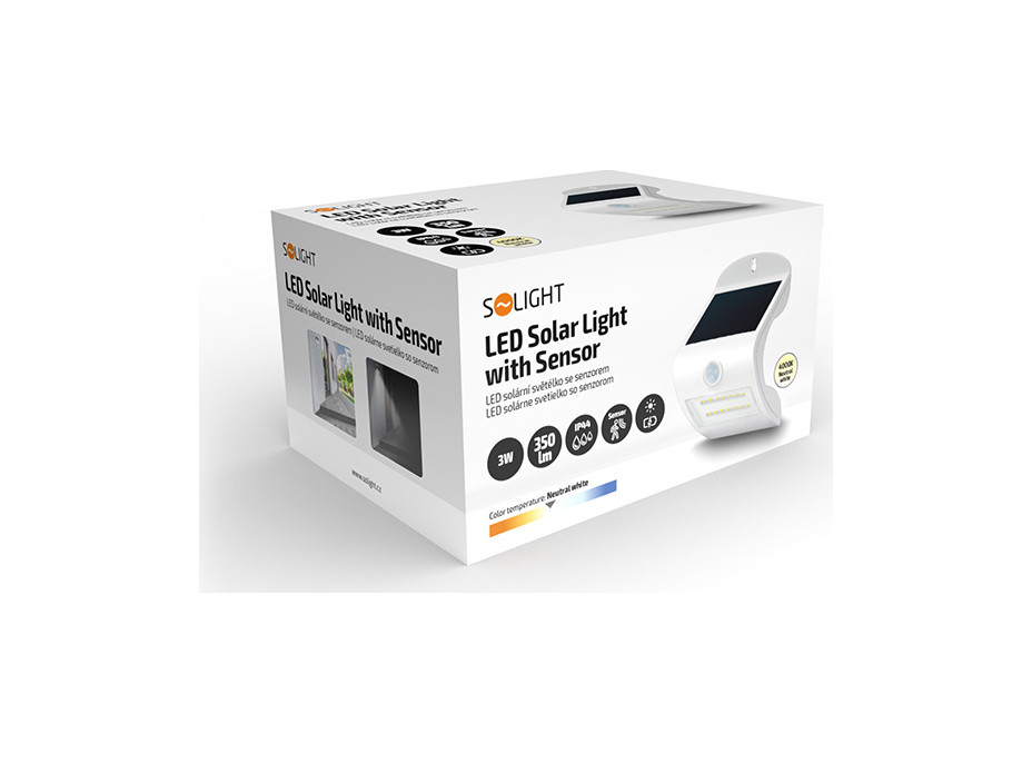 LED solárne svetielko so senzorom, 3W, 350lm, Li-on