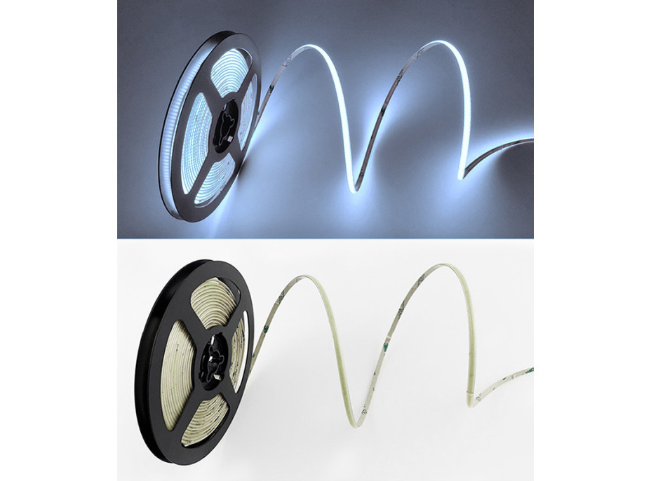 LED COB svetelný pás 5m, 10W/m, 1000lm/m, CRi90, IP44, studená biela