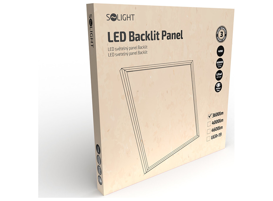 LED svetelný panel Backlit, 40W, 3600lm, 4000K, Lifud, 60x60cm, 3 roky záruka, biela farba