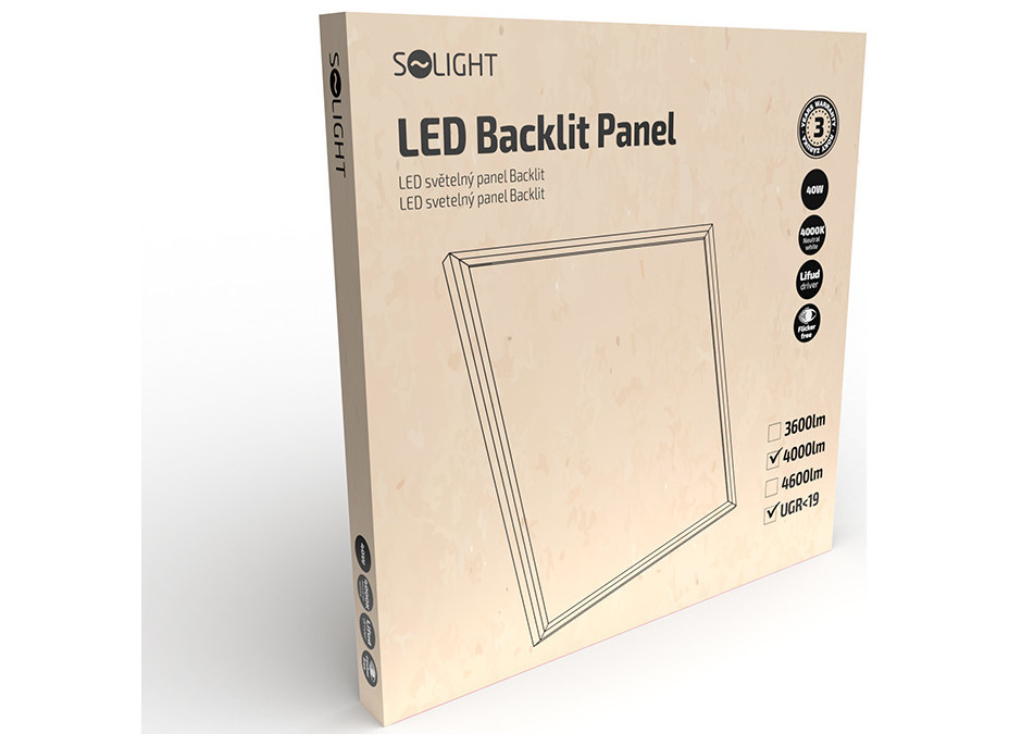LED svetelný panel Backlit UGR19, 40W, 4000lm, 4000K, Lifud, 60x60cm