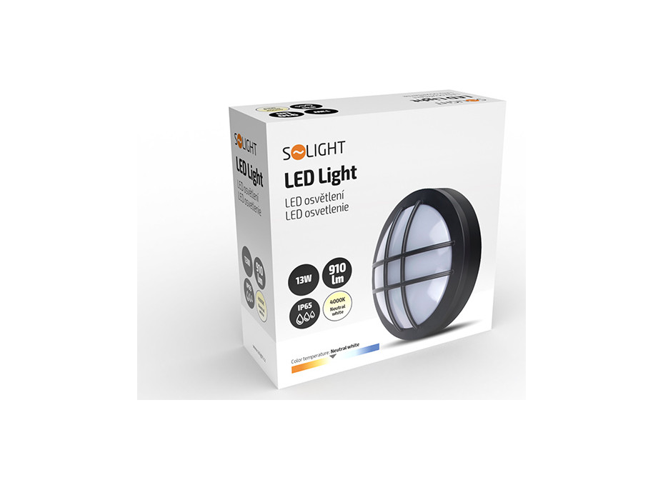 LED vonkajšie osvetlenie okrúhle s mriežkou, 13W, 910lm, 4000K, IP65, 17cm, čierna