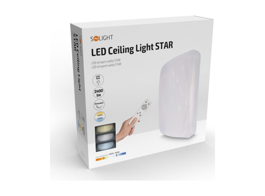 LED stropné svetlo Star, štvorcové, 24W, 1440lm, diaľkové ovládanie, 37cm