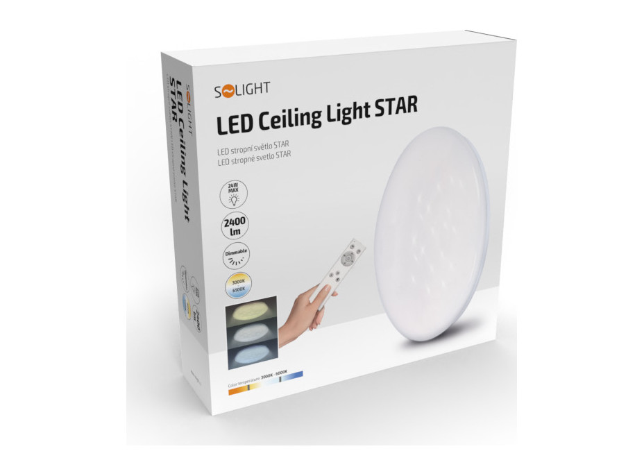 LED stropné svetlo Star, okrúhle, 24W, 2400lm, diaľkové ovládanie, 37cm