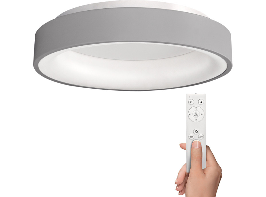 LED stropné svetlo okrúhle Treviso, 48W, 2880lm, stmievateľné, diaľkové ovládanie, šedá