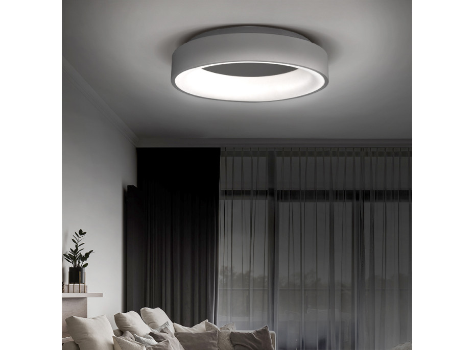 LED stropné svetlo okrúhle Treviso, 48W, 2880lm, stmievateľné, diaľkové ovládanie, šedá