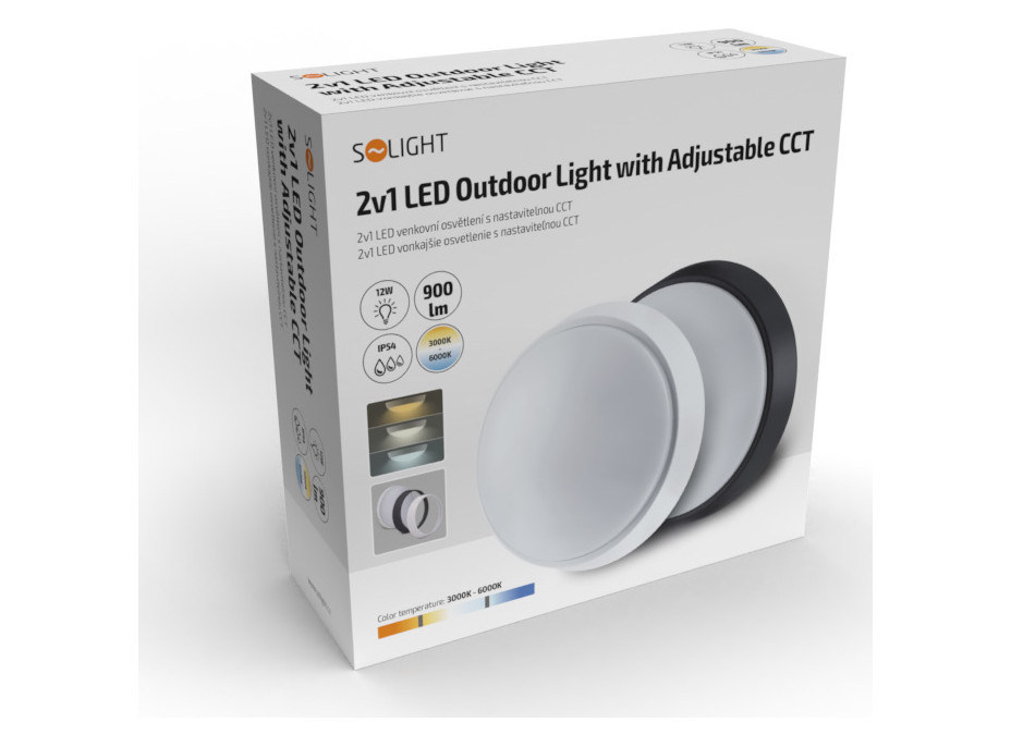 LED vonkajšie osvetlenie s nastaviteľnou CCT, 12W, 900lm, 22cm, 2v1 - biely a čierny kryt